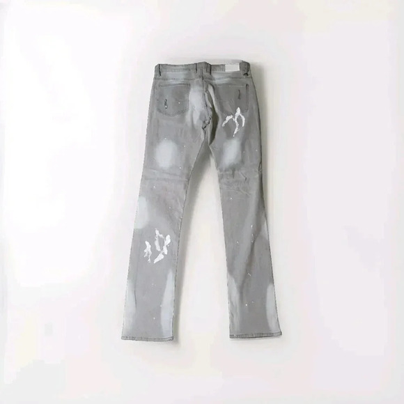KDNK 11 4 14 11 Jeans Men 34 Gray Bleach Splatter Zip Leg Ripped Distressed - Picture 2 of 9
